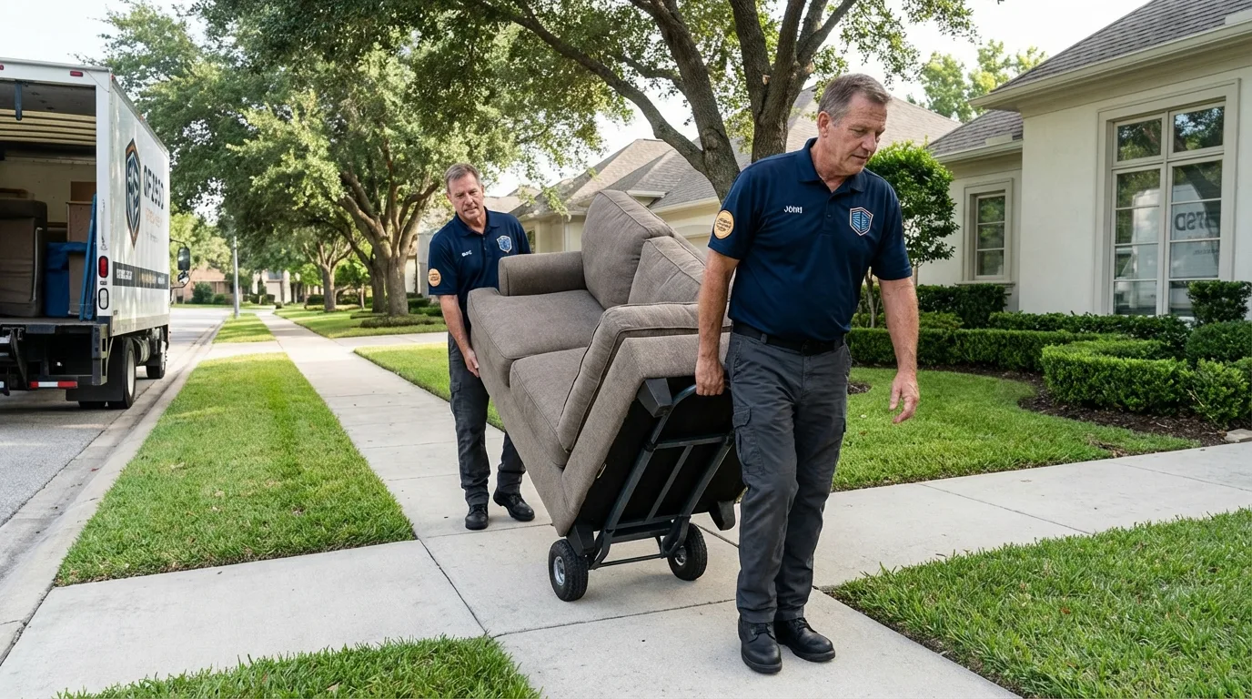 Local residential moving crew loading furniture in Union City, GA